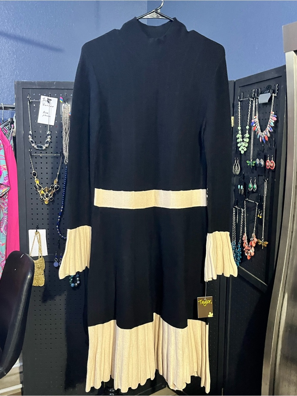 Taylor Black Dress with Cream Contrast Panels
